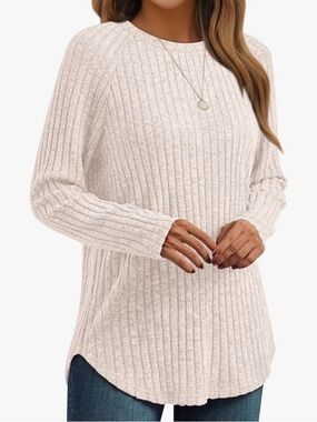 Ribbed Crewneck Sweater - Cream, Size Large